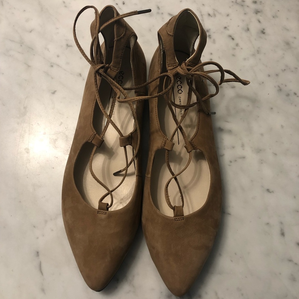 Ecco Shape Tie Up Ballerina Pointed Toe Flats